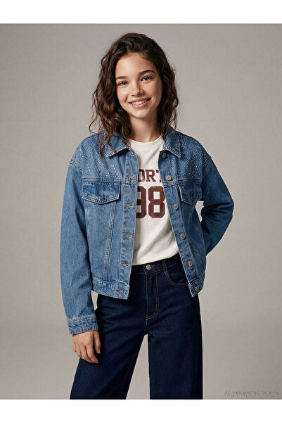 LC Waikiki Vizyon New Season Stoned Girls' Jean Jacket