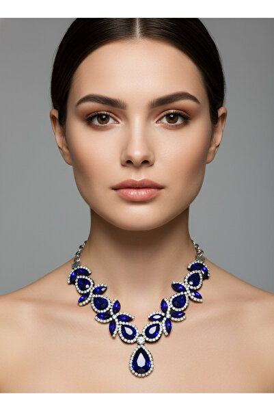 Moda Accessories Navy Blue Drop Stone Luxury Necklace – Special Design Show-O...