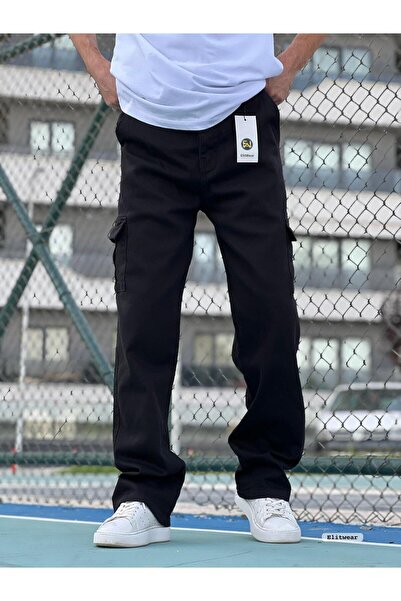 ElitWear Erkek Kargo Cepli Beli Kemerli Gabardin Baggy Pantolon