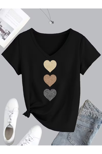 Cevval Tricou de damă cu decolteu în V, cu imprimeu fluid