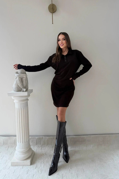 MOZENA Rochie mini din modal cu guler polo și detaliu drapat în talie