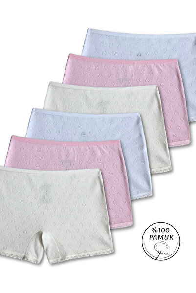 Panfilia %100 Pamuk Kız Çocuk Jakarlı Boxer Külot İç Çamaşır 6'lı Paket