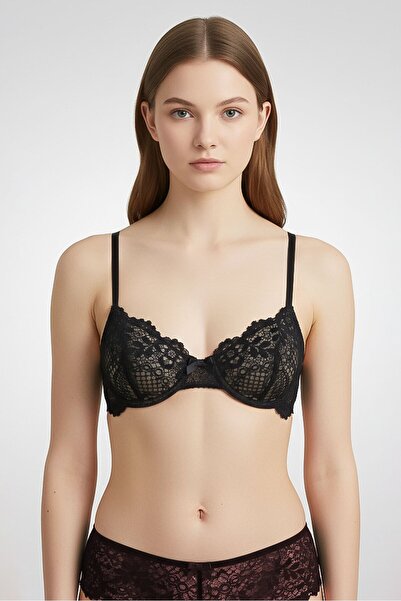 Etam Women Non Padded Textured Bra, Black