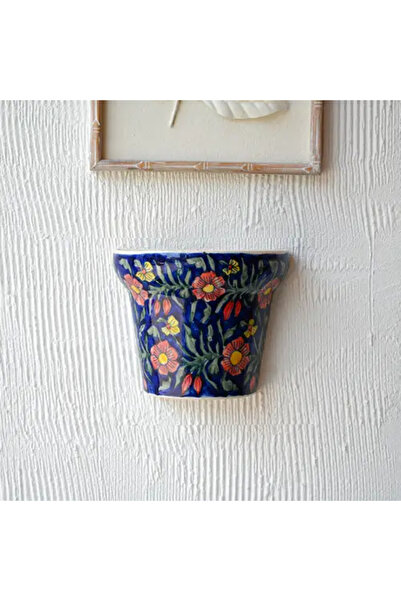 Generic حامل نباتات جداري من السيراميك مزين باللون الأزرق