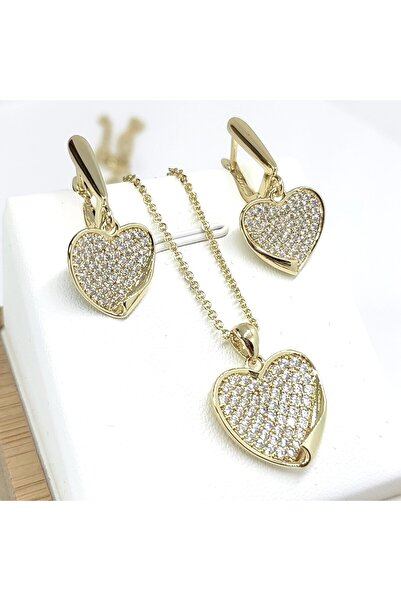 Milena 14k Gold Plated Set Model MC12- Chain Length 45cm / Earrings 3cm