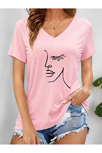 Cevval Women's V-Neck Draped Printed T-Shirt