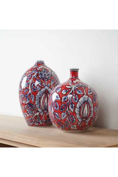 Generic Ceramic Vase with Red and Blue Patterns
