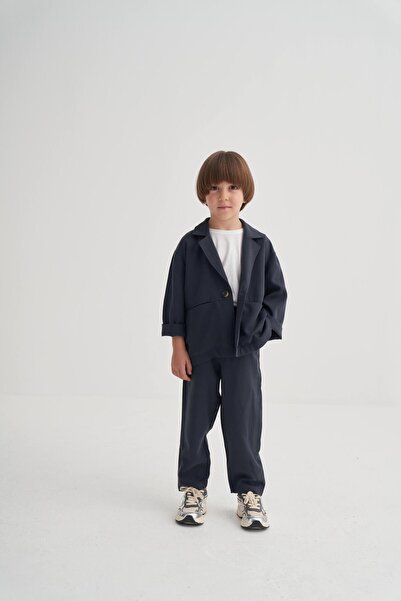 Magu Boys' Cotton Navy Blue Jacket and Pants 2-Piece Set