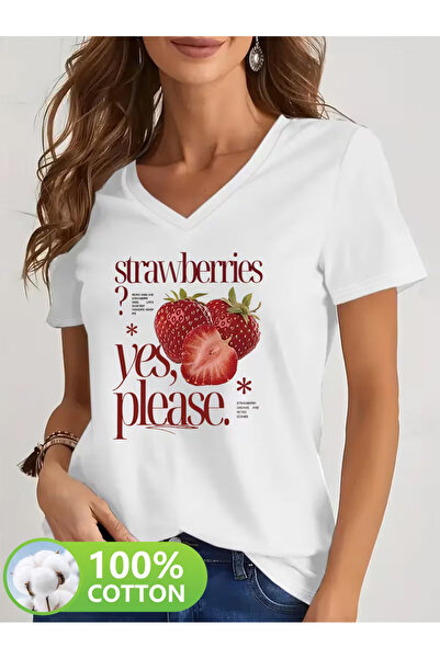 YUNAYT Tricou de damă cu decolteu în V, cu imprimeu fluid