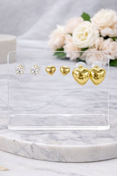 Vipfoni Gold Color 6-Piece Heart Steel Earrings