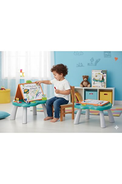 dehkah طاولة أنشطة مكعبات للأطفال 6 في 1 مع كرسي بتصميم أرنب- مكتب للدراسة، و...