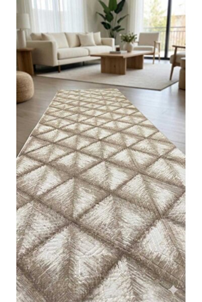 Nesrin JEL TABAN KAYMAZ MODERN KREM KAHVE MODELLİ KESME HALI YOLLUK