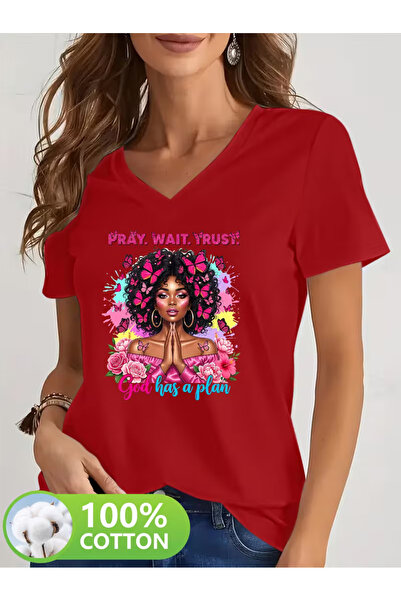 Cevval Tricou de damă cu decolteu în V, cu imprimeu fluid