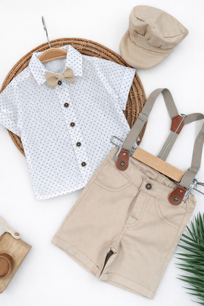 ASİLA Bow Tie Hat and Suspender Shorts Shirt Set