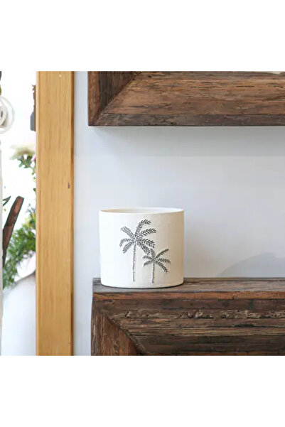Generic White Pot with Palm Pattern