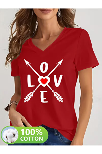 YUNAYT Women's V-Neck Draped Printed T-Shirt