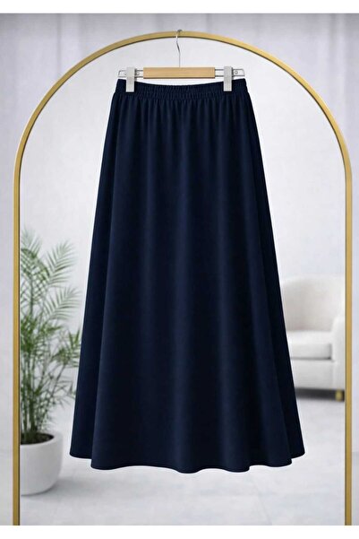 MODA VEDAT Women's Elastic Waist Pocketed Dabıl Fabric Flared Skirt -0180