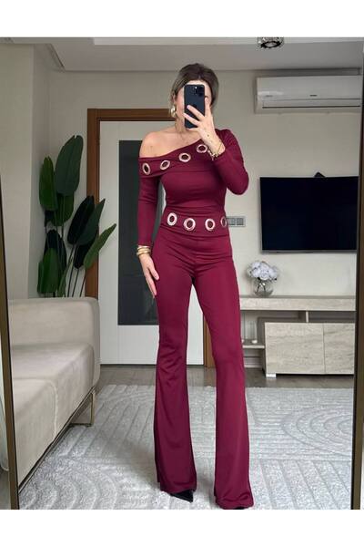 Bak'ap Premium Design Trendy Studded Blouse-Pants 2-Piece Set