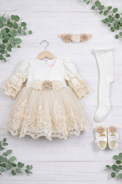 Panfilia Baby Girl Laced/Ruched 4-Piece Mevlüt Wedding Dress Set