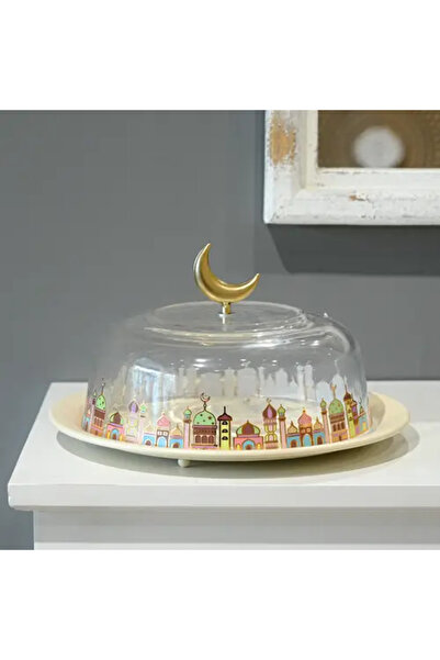 Generic طبق تقديم رمضاني بغطاء شفاف وتصميم مستوحى من المسجد