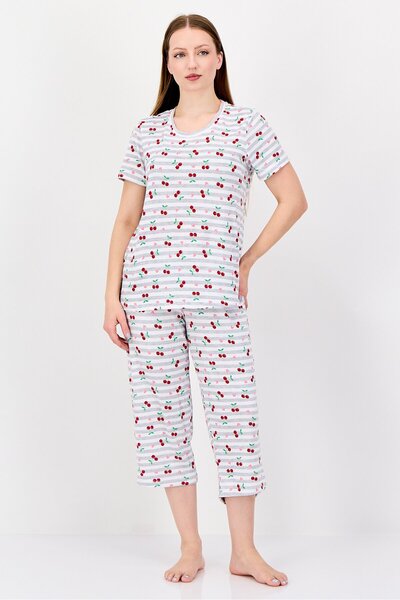 RENE ROFE Women 2 Pieces Allover Print Top With Capri Pants Pyjama Set, Multi...