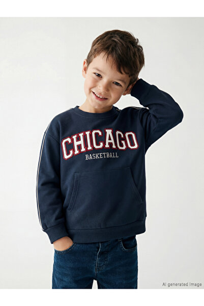 LC Waikiki Hanorac gros pentru băieți, cu broderie LCW Kids Indigo Chicago