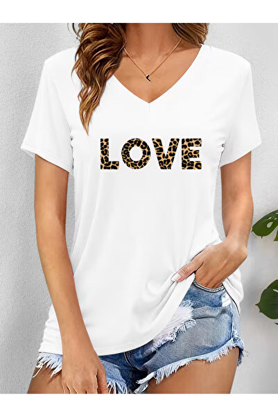 Cevval Women's V-Neck Draped Printed T-Shirt