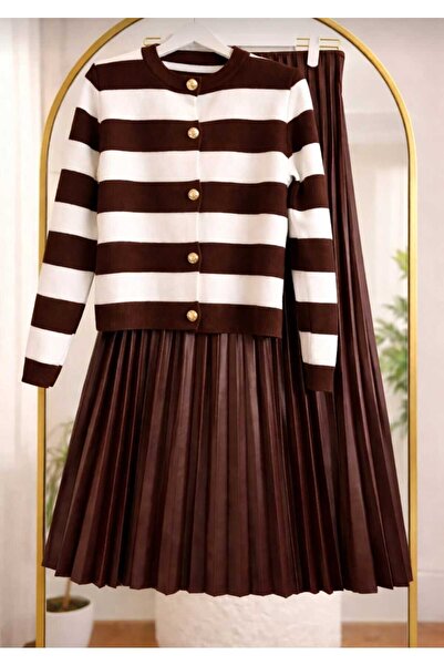 MODA VEDAT Women's Knitwear Cardigan - Pleated Skirt Set -0280