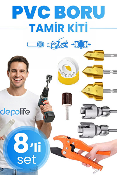 Depolife 8'li PPRC PVC Boru Makası Plastik Su Borusu Diş Açma Havşa Pah Açma ...