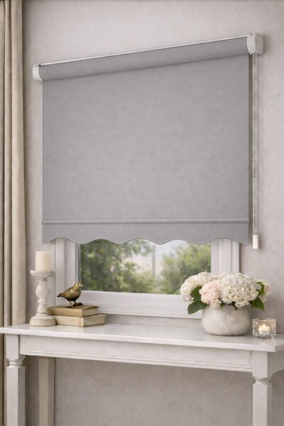 Yznhome Gri Zebra Stor Perde Güneşlik Eteği Dilimli İthal Kumaş