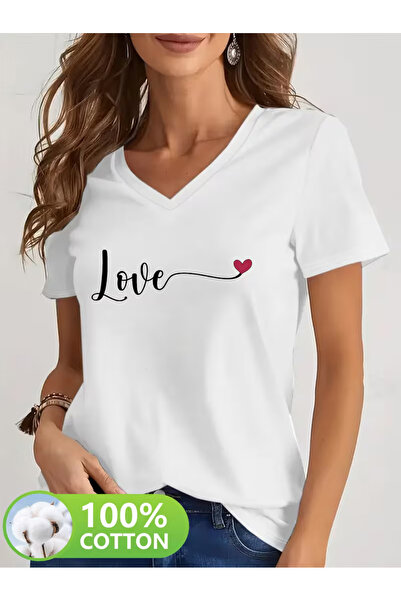 Cevval Women's V-Neck Draped Printed T-Shirt