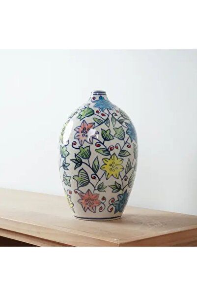 Generic مزهرية خزفية مزينة بألوان زاهية