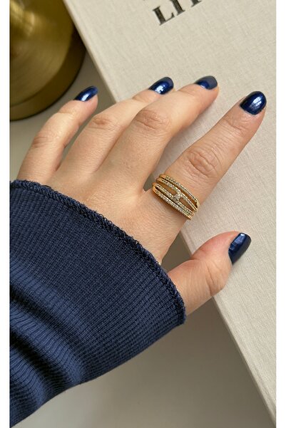 banhard Çapraz Zirkon Taşlı Ayarlanabilir Kadın Yüzük | 14K Çelik Üzeri Çift ...