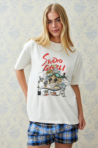 Tee&more. تي شيرت فاخر مطبوع عليه ستوديو جيبلي مقاس كبير للجنسين