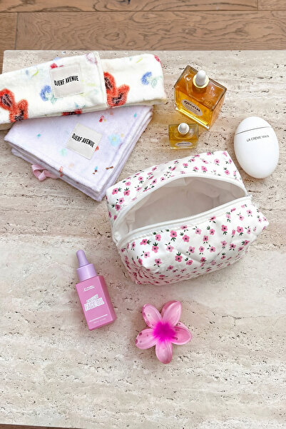 BAHELS Pembe Çıtır Çiçek Makyaj Çantası