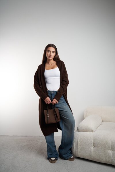 citycenterfashion Women's High Collar Long Cardigan Cty-Abr-7640