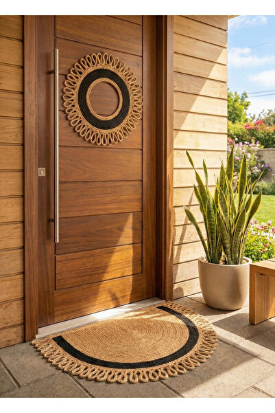 HomeTurko مجموعة ترحيبية من الجوت الريفي، طقم من قطعتين، سجادة مدخل طبيعية، ز...