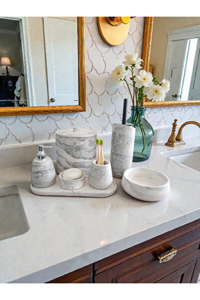 Trust Stone Marble Pattern Concrete Bathroom Set Toilet, Liquid Soap Dispense...