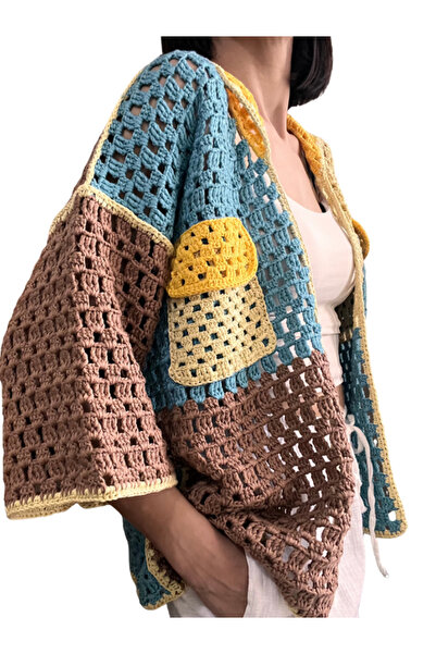 Manella Collective El Yapımı Bambu Koton Çok Renkli Oversize Hırka