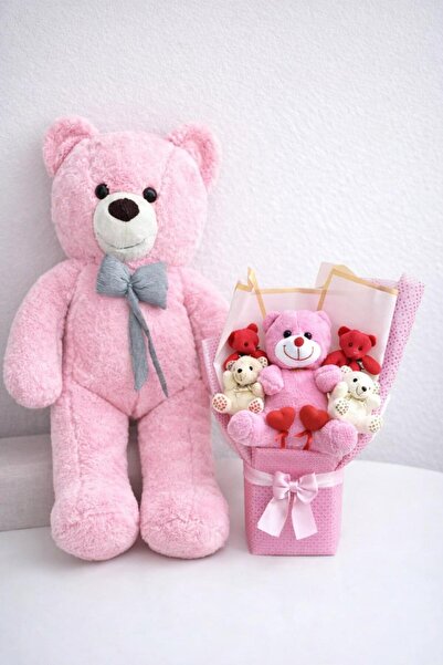 hediye Sevgililer Günü Hedeiyesi 90cm Büyük Pembe Ayıcık ve Büyük Ayıcıklı Ay...