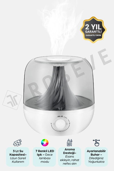 ROBEVE 3 Litre Hava Nemlendirici Buhar Makinesi Üstten Dolumlu Ultrasonik Ses...