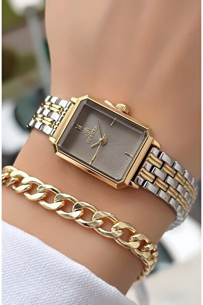 Homies ساعة يد نسائية مستطيلة الشكل باللون الذهبي والفضي من نيو سيزون - مع سو...