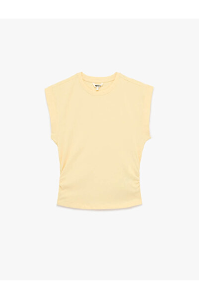 Koton Tricou galben pentru femei, croială slim, cu șnur 6SAK50077EK