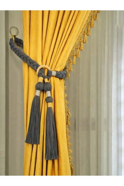 Life Line El Yapımı Organik Pamuk El Örgüsü Püsküllü Perde Bağı