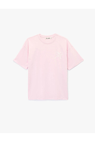 Koton Tricou de damă oversize roz cu imprimeu pe spate 6SAL10052IK