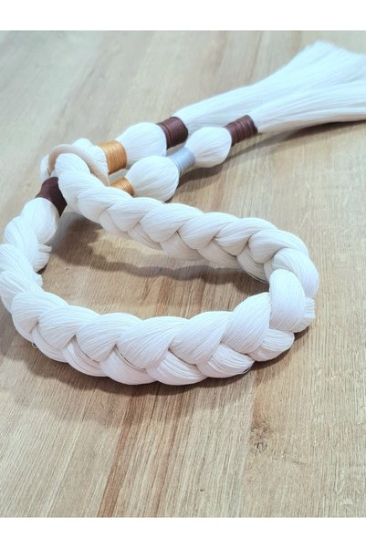 Life Line Cordă pentru perdele, tricotată manual, din bumbac organic, cu ciucuri