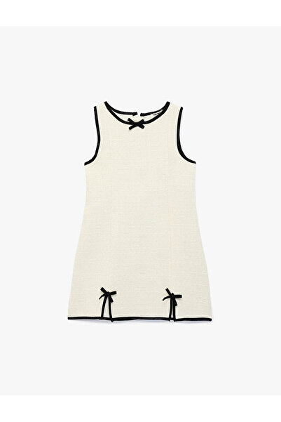 Koton Рокля за момичета с панделка и детайли в цвят екрю 6SKG80047AW