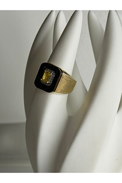 3B AKSESUAR Black Square Gold Yüzük