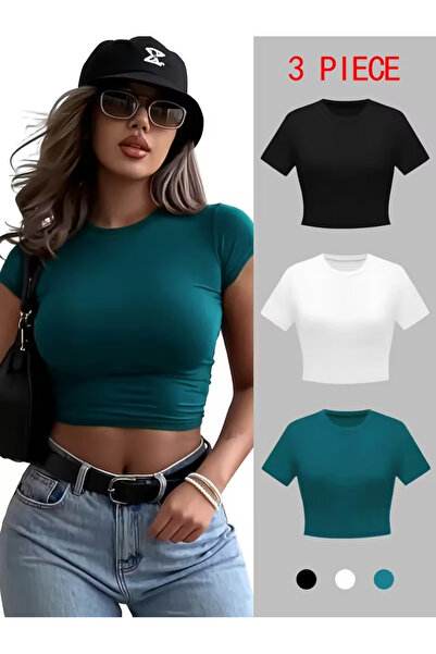 Machetta Tricou crop cu mânecă scurtă, 3 piese, pentru femei