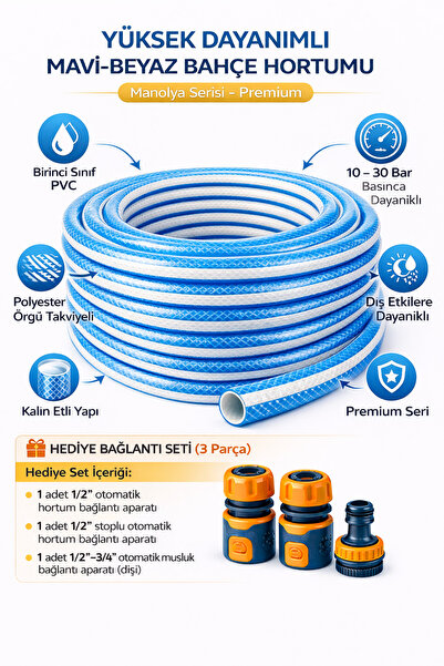 HortumEvi 100 Metre 1/2'' Örgülü PVC Premium Bahçe Hortumu – Kalın Etli, Hedi...